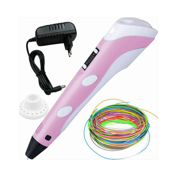 Στυλό 3D Τρισδιάστατης Εκτύπωσης Με 3 Νήματα Εκτύπωσης - Με Πρίζα Usb Και Βάση 3DPN-PNG Ροζ