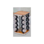 Θήκες Μπαχαρικών Γυάλινες σε Περιστρεφόμενη Βάση Καφέ 16τμχ 54135421