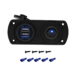 Διπλός Φορτιστής Αυτοκινήτου USB 12V με Ενσωματωμένη Βάση Πάνελ και Διακόπτη Carsun EE6020 Μπλε