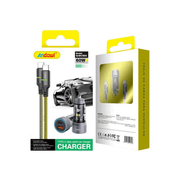Andowl Q-DC50A Φορτιστής Αυτοκινήτου με Θύρες: 1xUSB 1xType-C μαζί με Καλώδιο Type-C 517257