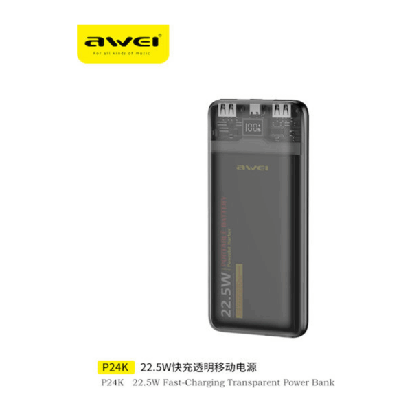 Awei Power Bank 10000mAh με 2 Θύρες USB-A και Θύρα USB-C Μαύρο 40967318