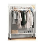 Τροχήλατη Κρεμάστρα Δαπέδου από Μέταλλο Λευκή 150x110cm YP-606-White