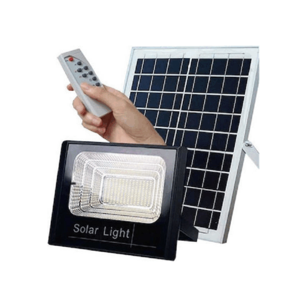 Στεγανός Ηλιακός Προβολέας LED 25W Ψυχρό Λευκό 6500K με Αισθητήρα Κίνησης, Φωτοκύτταρο και Τηλεχειριστήριο IP65 JD-8825