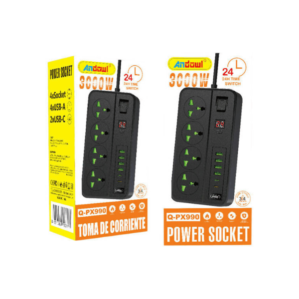 Πολύμπριζο 4 θέσεων με θύρες USB και Type-C 3000W  Andowl  Q-PX990 - Power Socket