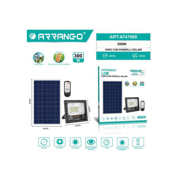 Arrango Ηλιακός Προβολέας LED 300W με Τηλεχειριστήριο AT47990
