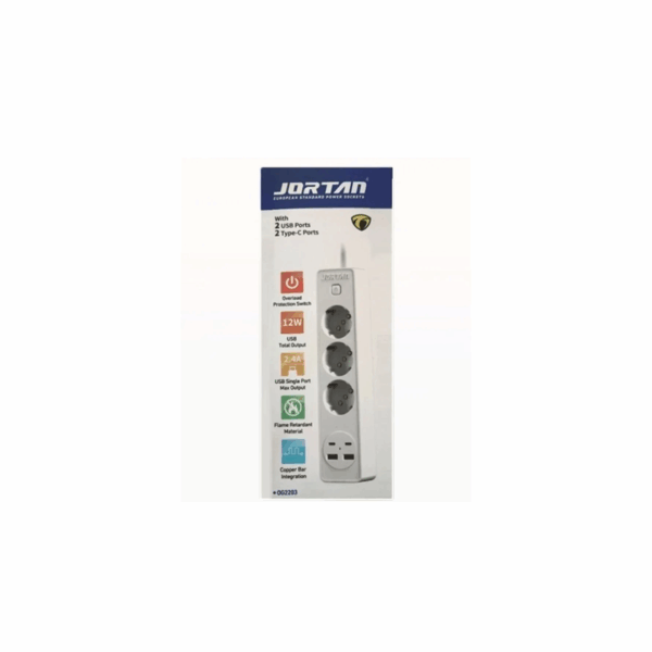 Πολύπριζο Ασφαλείας Jortan 3 Θέσεων με 2 USB-A, 2 USB-C και Διακόπτη 92005PLB00WH