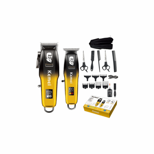 Επαγγελματικό Σετ Επαναφορτιζόμενης Κουρευτικής Μηχανής Κίτρινο Kemei KM-8501 57381578