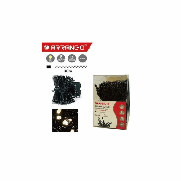 300 Χριστουγεννιάτικα Λαμπάκια LED Αδιάβροχα Θερμό Λευκό 30μ σε Σειρά με Πράσινο Καλώδιο Arrango AN57503 39076043