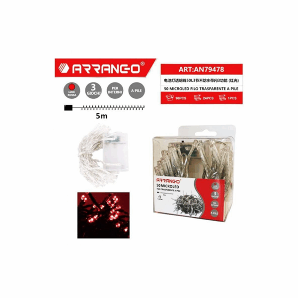 50 Χριστουγεννιάτικα Λαμπάκια LED Κόκκινα 5m σε Σειρά Μπαταρίας Arrango AN79478 – 46909895
