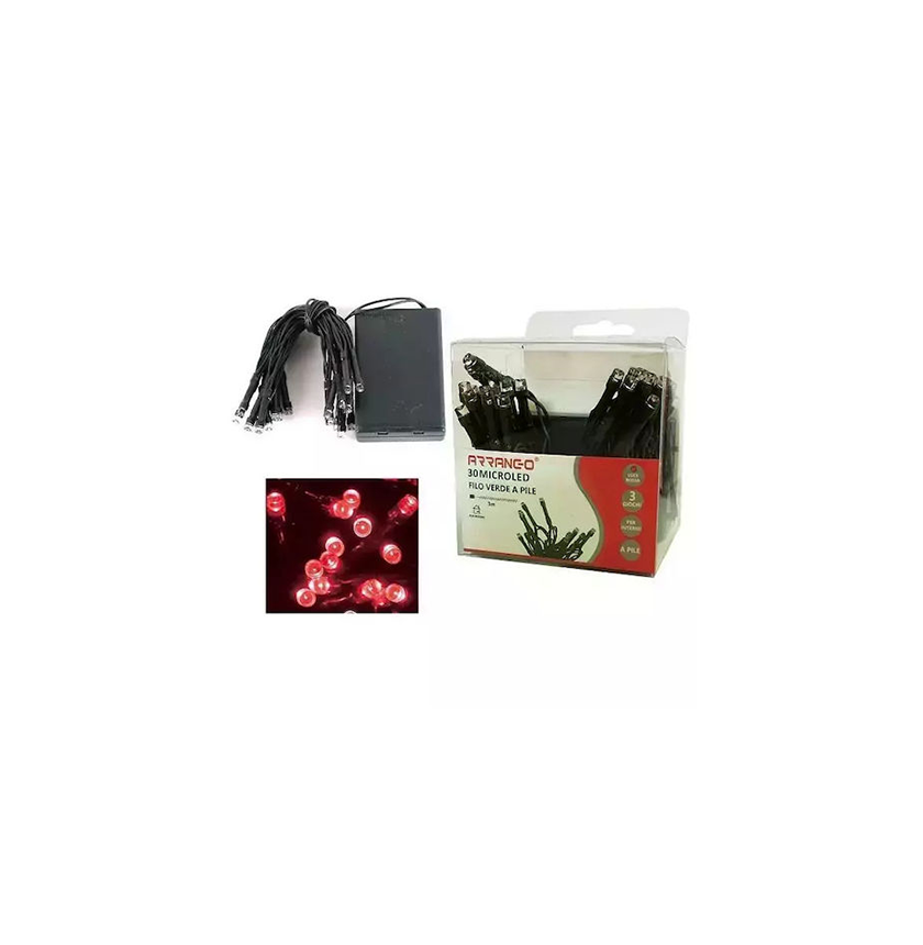 1 30 Χριστουγεννιάτικα Λαμπάκια Κόκκινα LED 3μ Μπαταρίας Arrango AN79482 38758067 - Image 1