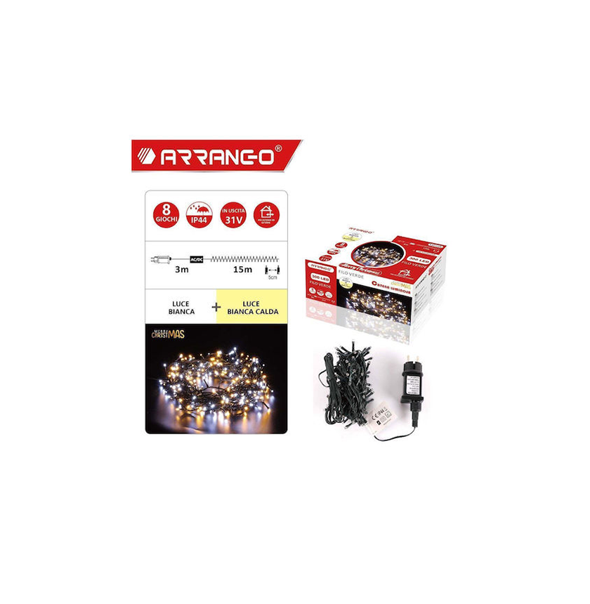 1 300 Χριστουγεννιάτικα Λαμπάκια LED Θερμό Λευκό 18μ σε Σειρά με Πράσινο Καλώδιο Arrango AN77206 39075202 - Image 1