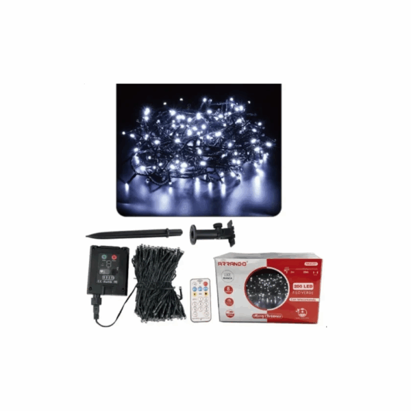 Ηλιακά Χριστουγεννιάτικα Λαμπάκια 200LED με Πρόγραμμα & Χειριστήριο Ψυχρό Λευκό 20m IP44 με Πράσινο Καλώδιο AN48351 ARRANGO