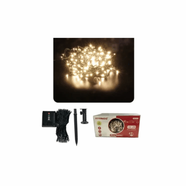 100 Ηλιακά Χριστουγεννιάτικα Λαμπάκια LED με Πρόγραμμα Θερμό Λευκό 10m IP44 με Πράσινο Καλώδιο Arrango AN48349