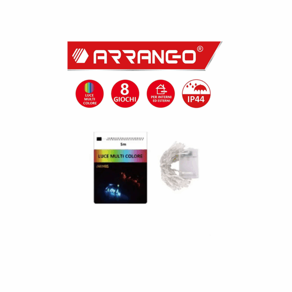 50 Χριστουγεννιάτικα Λαμπάκια LED Αδιάβροχα IP44 Πολύχρωμα 5Μ Εσωτερικού και Εξωτερικού χώρου σε Σειρά με Λευκό Καλώδιο Arrango AN57470