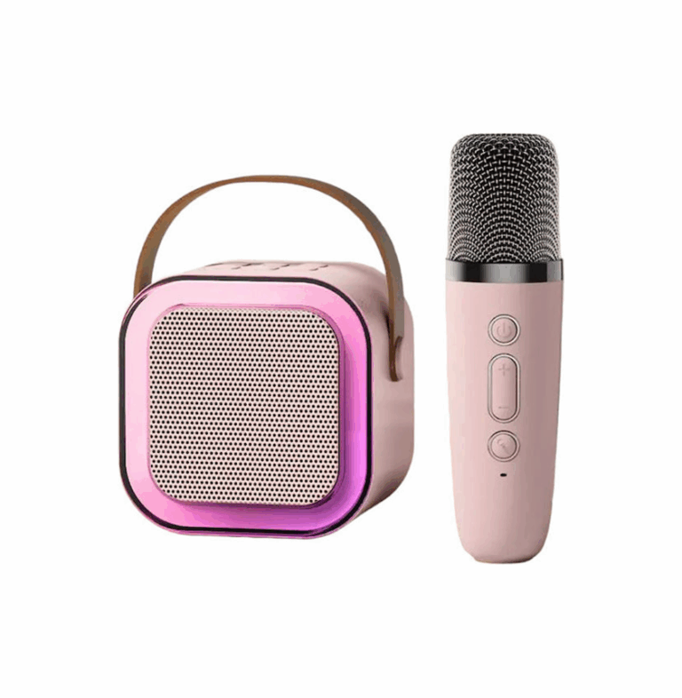 Ηχείο Karaoke με Ασύρματα Μικρόφωνα και Εφέ Φωτισμού K12 σε Ροζ Χρώμα 48098431