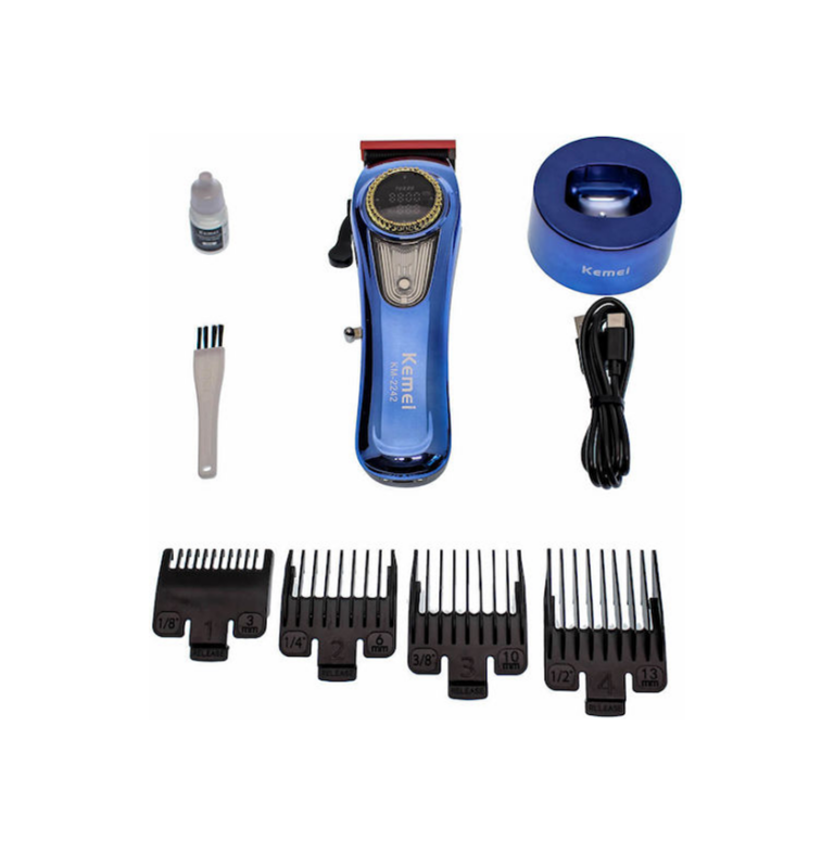 Επαναφορτιζόμενη Κουρευτική Μηχανή Μπλε Kemei KM-2242