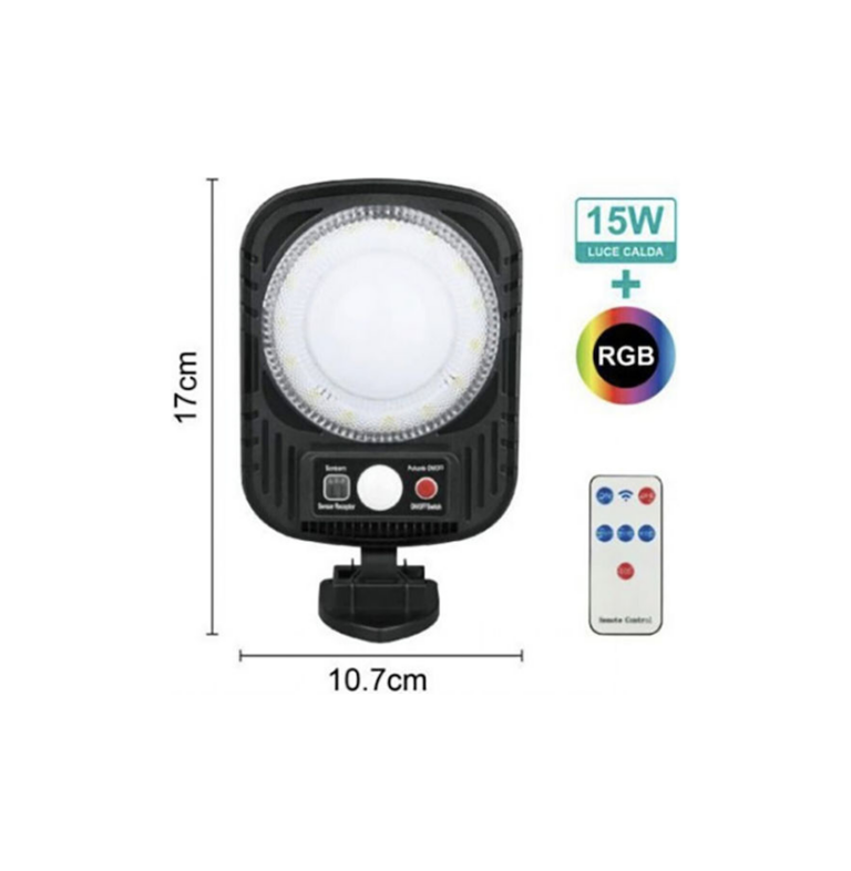 Επιτοίχιο Ηλιακό Φωτιστικό 15W RGB με Τηλεχειριστήριο Arrango