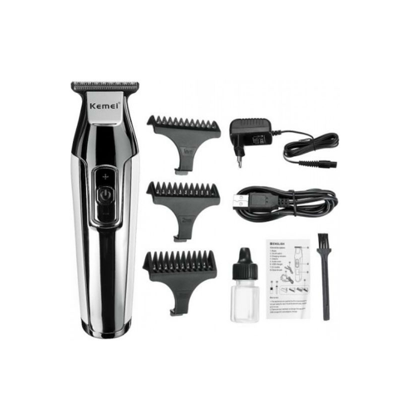 1 Επαναφορτιζόμενη Κουρευτική Μηχανή Kemei KM-5027 Ασημί